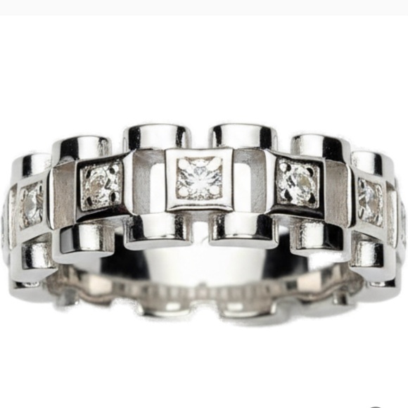 Joseph The Jeweler Jewelry - Moissanite And Sterling Silver Presidential or Watchband Style Band Ring | Sz 7